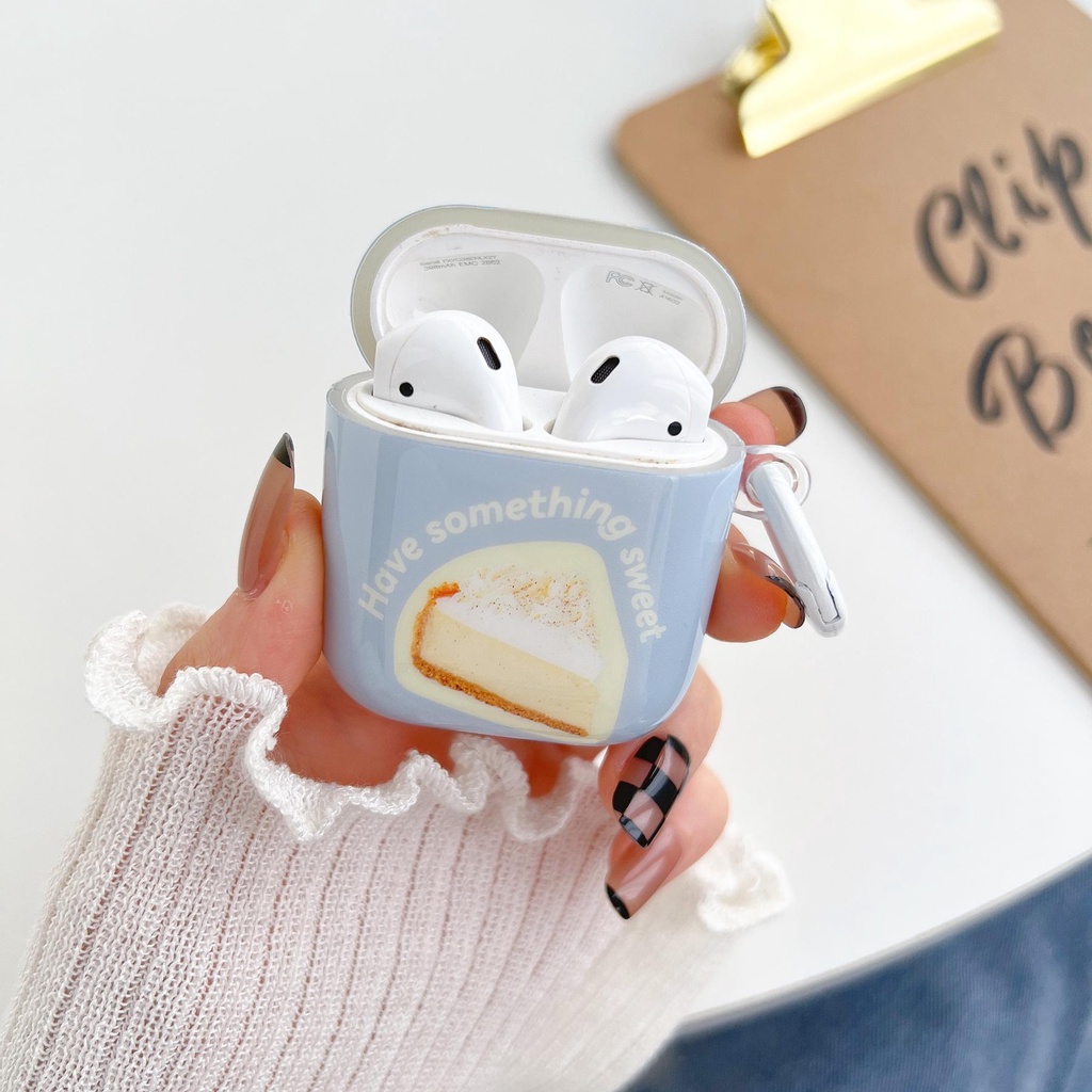 Vỏ Bảo Vệ Hộp Sạc Tai Nghe Bluetooth AirPods 1 2 pro 3 2021 gen3 Bằng TPU Dẻo Màu Xanh Dương Họa Tiết Bánh Ngọt Đơn Giản Thời Trang