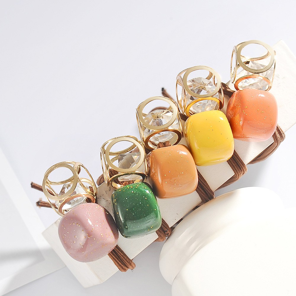 Dây buộc tóc đính đá pha lê màu sắc kẹo ngọt phong cách Hàn Quốc thời trang