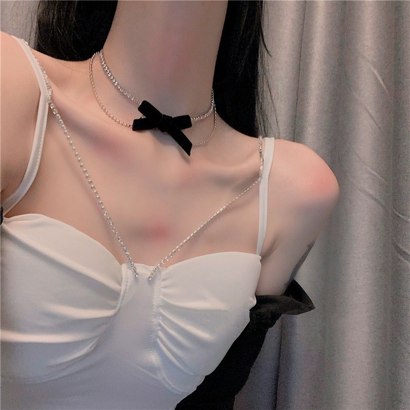 Choker đeo cổ họa tiết nơ phong cách hàn quốc