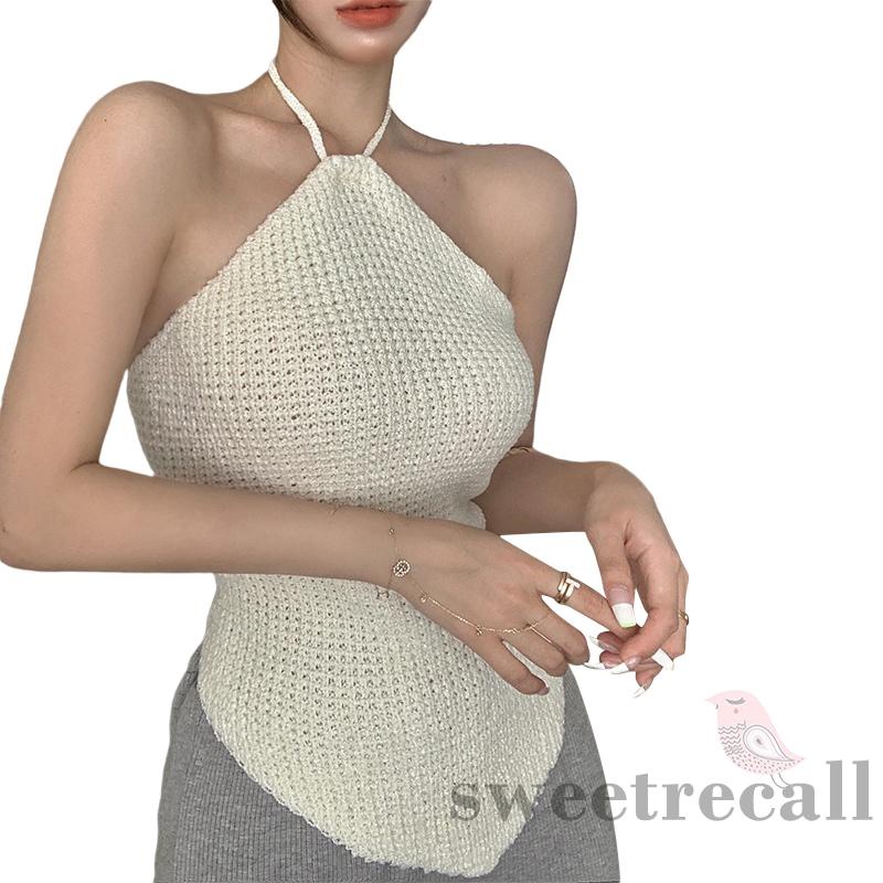 Áo Tank Top Hai Dây Dệt Kim Màu Sắc Trơn Thời Trang Mùa Hè Cho Nữ