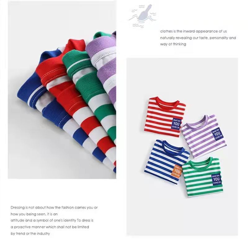 Áo thun SOFFNY vải cotton tay ngắn họa tiết kẻ sọc dễ thương thời trang mùa hè cho trẻ em