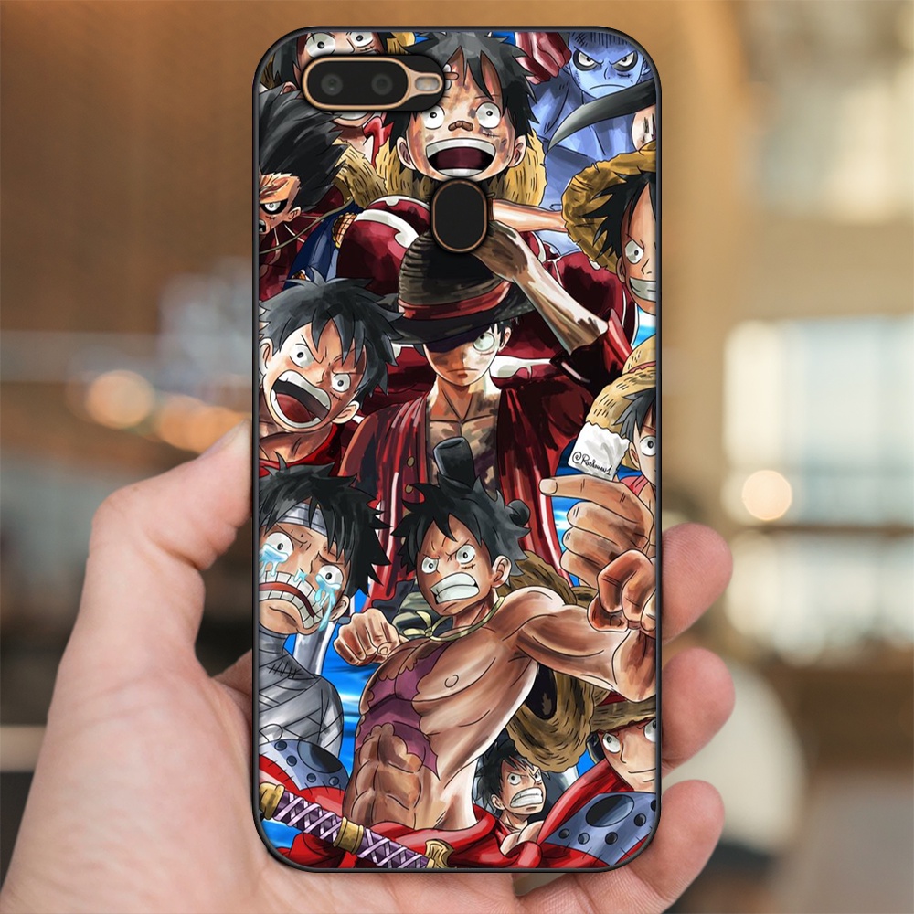 Ốp lưng Oppo A5S, A7, A12, F9 viền đen in hình Luffy One Piece