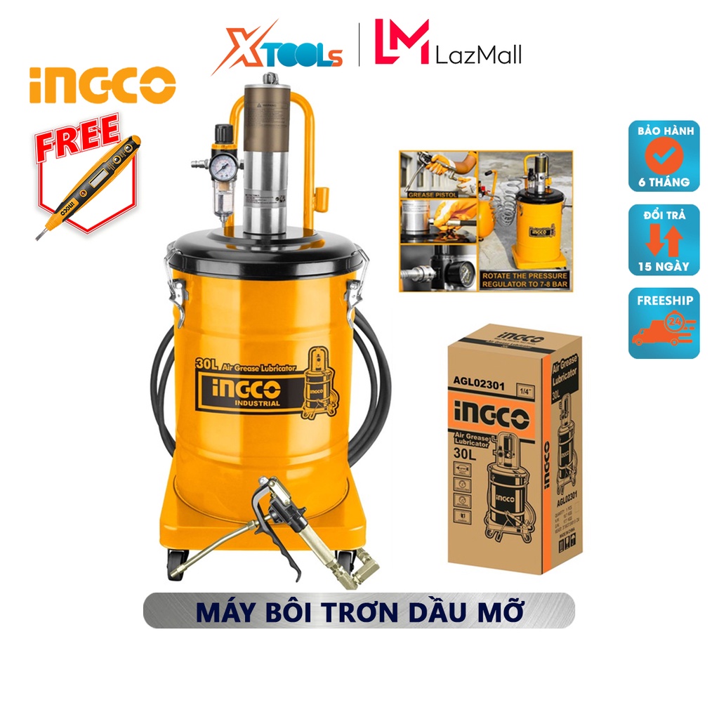 Máy bôi trơn dầu mỡ INGCO AGL02301 | mỡ bôi trơn Chiều dài ống mỡ 5M, Áp suất làm việc 6-8 bar, 315 x 430mm, lượng khí 6