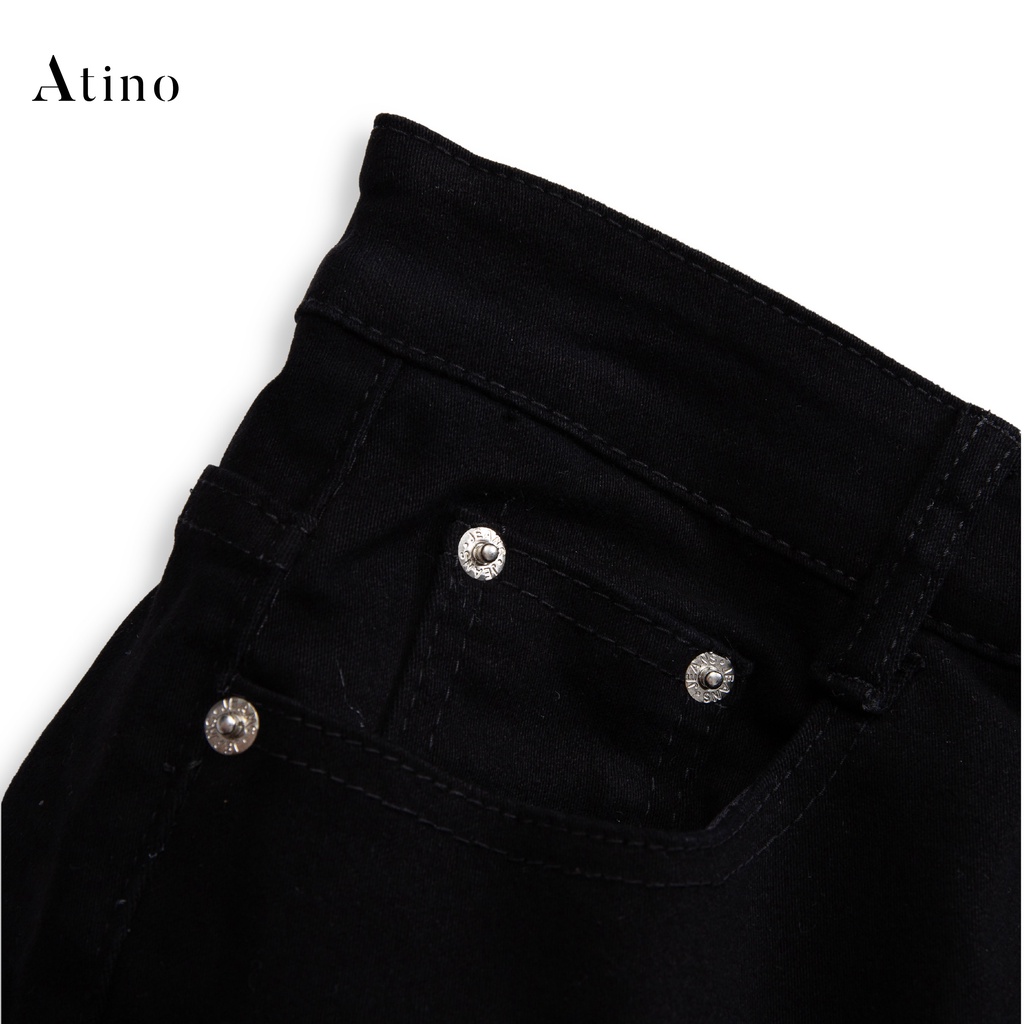 Quần Jean Nam Đen Rách Gối ATINO Chất Liệu Jean Pha Spandex Form Regular-Fit QJ8871