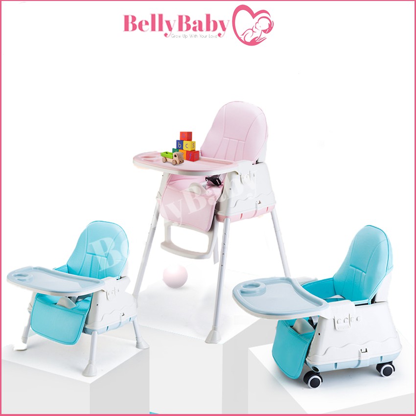 Ghế Ăn Dặm Hanbei Và Ghế Ăn Dặm BellyBaby BB102 Full Phụ Kiện Đệm + Bánh Xe + Chân Ghế BH12 Tháng