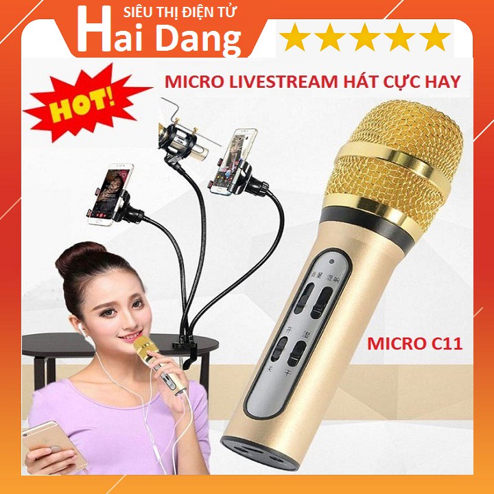 Micro Livestream, Mic Hát Karaoke Thu Âm C11 Âm Thanh Chuyên Nghiệp + Tặng Tai Nghe hàng Chính Hãng