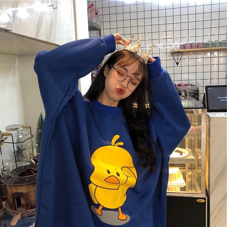 Áo Sweater 🌹FREESHIP🌹 Áo Hoodie Vịt Vàng Unisex- Áo Khoác Nỉ Nữ Xanh Dương Đẹp Mặc Ấm