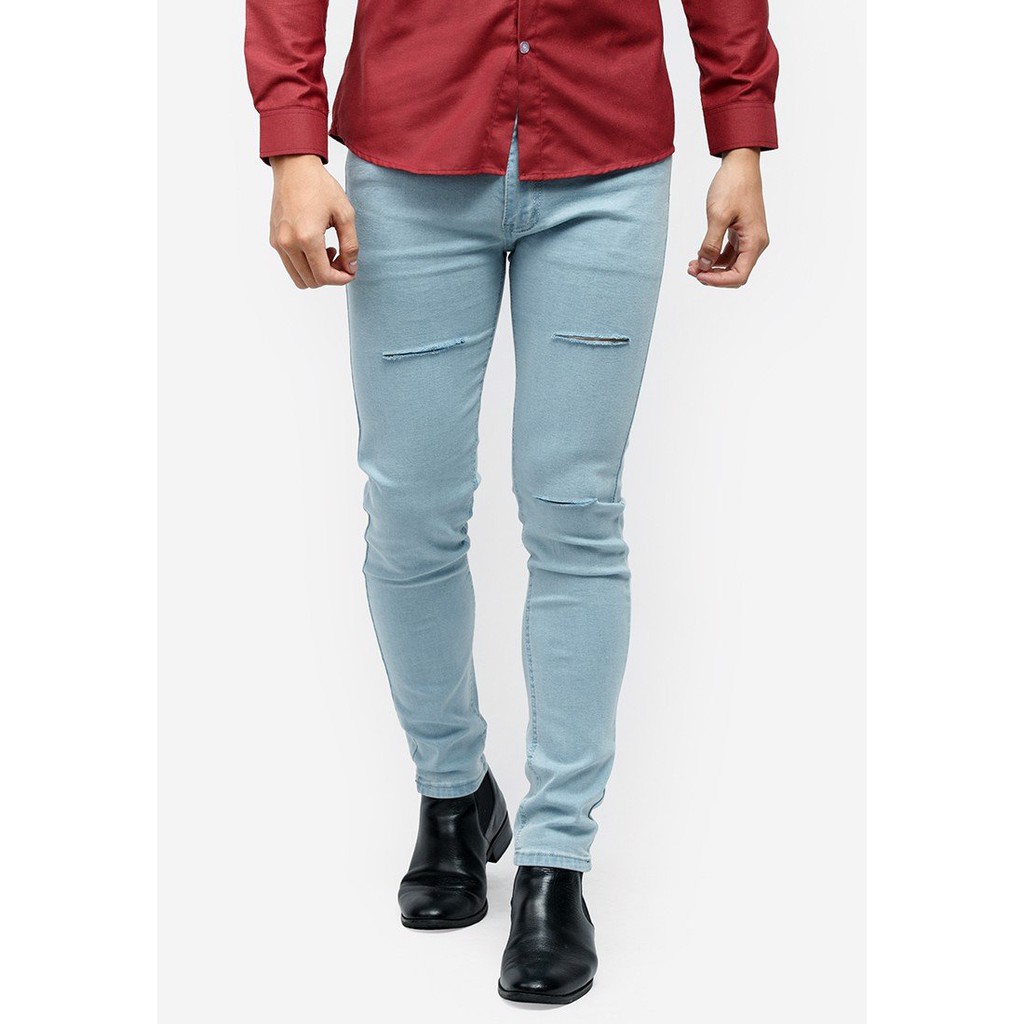 Quần jeans Titishop QJ146 màu xanh da trời rách gối