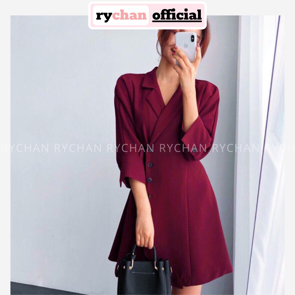 DX468 - Đầm Xòe Cổ Vest Tay Lỡ Form Ngắn Thanh Lịch