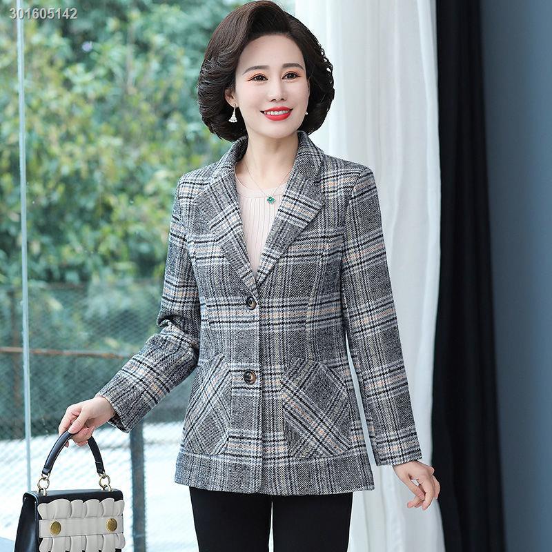Áo khoác vest kẻ sọc ca rô dáng ngắn thời trang xuân thu mới cho phụ nữ trung niên 40-50 tuổi