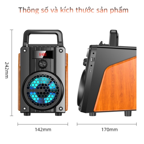 Loa Bluetooth Karaoke Không Dây (Micro Không Dây * 2) Hát Công Suất Lớn 20W + Điều Khiển Từ Xa / Đầu Đọc Thẻ / Loa Gỗ