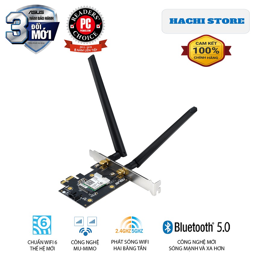 Card Mạng Wifi 6 chuẩn PCI-e 2 băng tần tốc độ 3000 Mbps Asus -PCE-AX3000  - Hàng phân phối Chính Hãng