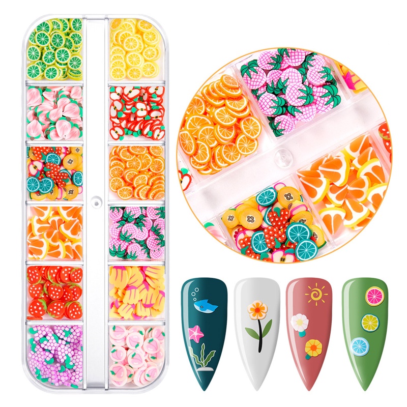 Miếng Đất Sét Mềm Đính Kim Sa Hình Trái Cây Dùng Trang Trí Móng Tay