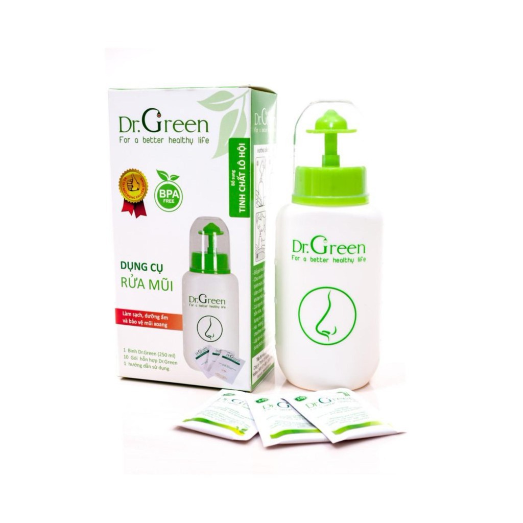 Bình rửa mũi Dr. Green Tặng kèm 10 gói muối