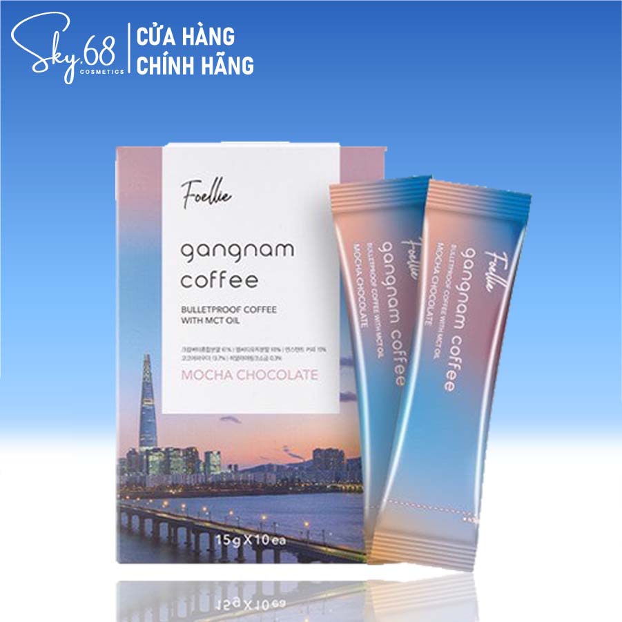 Hộp 10 Gói Cà Phê Giảm Cân, Ngăn Ngừa Tích Mỡ Foellie Gangnam Coffee 15g x 10 - Mocha Chocolate