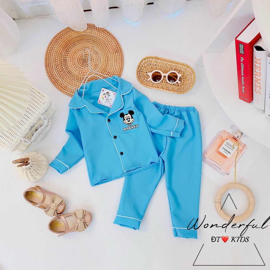 [DT93] Bộ Dài Tay PYJAMA Mặt Mickie Túi Phải Cho Bé Sang Chảnh Chất Vải Đũi Cao Cấp Size Từ 8-18Kg VNXK Nhật-Hàn