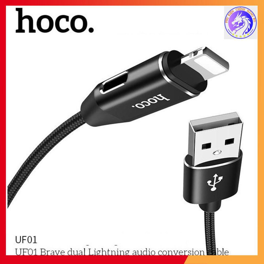 Cáp Sạc Nhanh Hoco UF01 2 in 1 Cho Iphone Kiêm Jack Cắm Tay Nghe Lighning