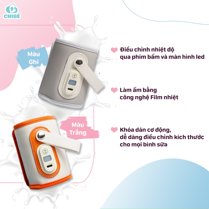 Bình ủ sữa di động cho bé CHIBE điều chỉnh 5 cấp độ nhiệt, chính hãng, bảo hành 12 tháng