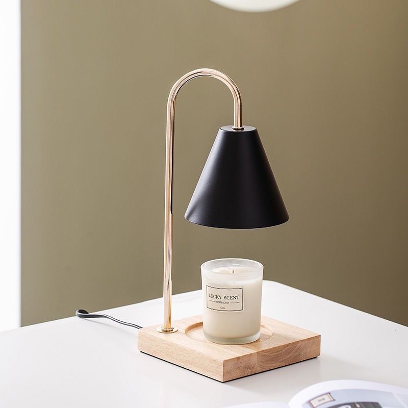 Đèn đốt nến thơm đế gỗ điều chỉnh nhiệt tặng 2 bóng