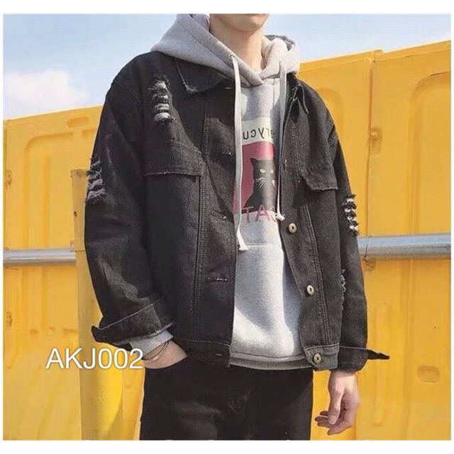 AKJ002 - KHOÁC JEAN DENIM BLACK STRIPEDCUT | BigBuy360 - bigbuy360.vn