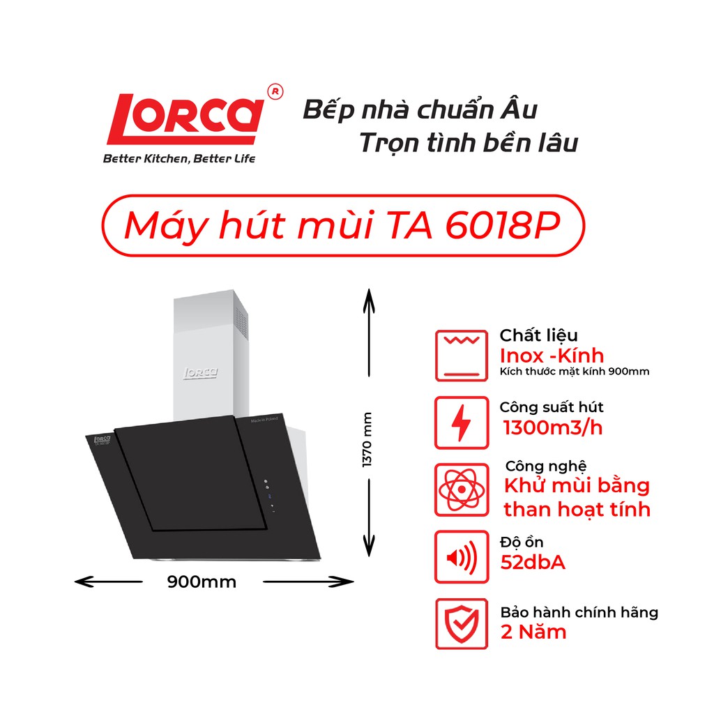 Máy hút mùi Lorca TA 6018-90cm (52 dbA) - Bảo hành 3 năm