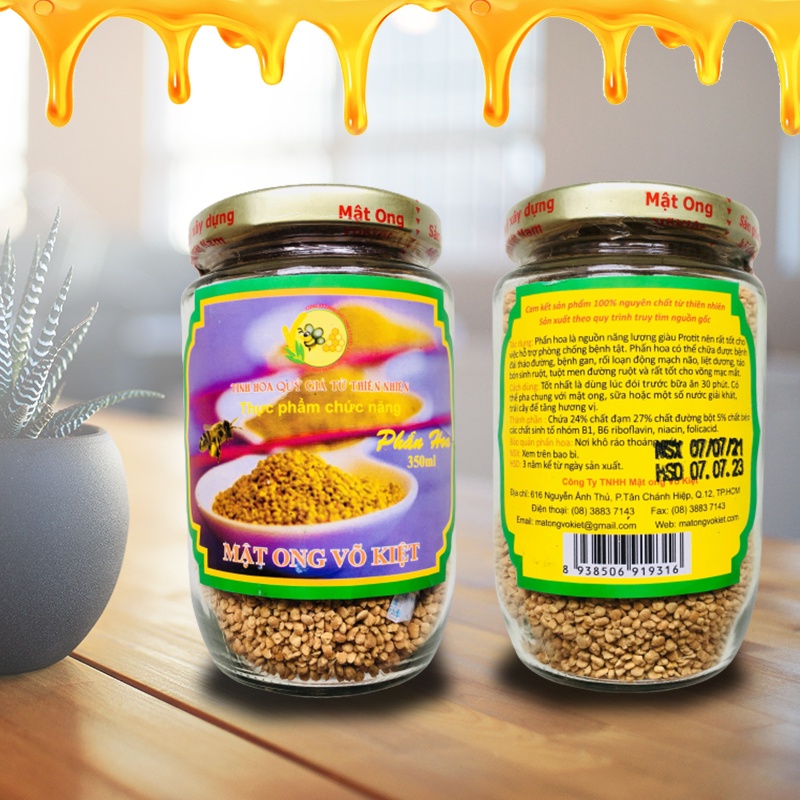 Phấn hoa mật ong Võ Kiệt 350gr, tác dụng của phấn hoa bổ dưỡng, cường tráng, ích khí, giúp cơ thể nhẹ nhàng