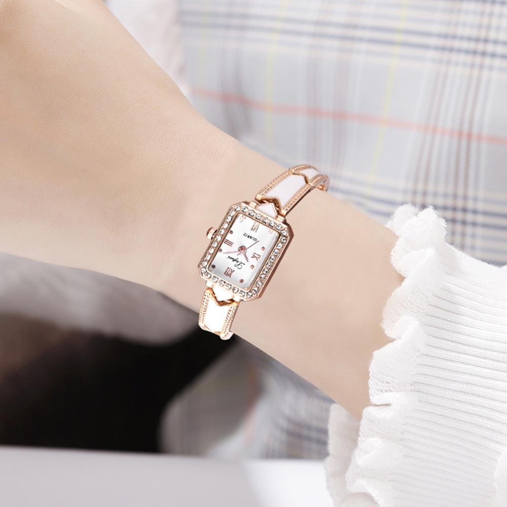 MACmk Elegant Women Rhinestone Inlaid Square Dial Quartz Bracelet Wrist Watch Gift