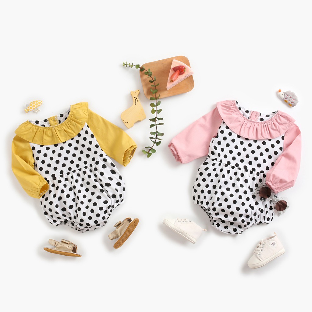 Sanlutoz Áo Liền Quần Tay Dài Bằng Cotton Họa Tiết Chấm Bi Dễ Thương Cho Bé Gái