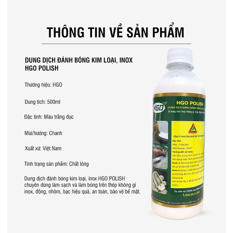 [Mã BMINCU50 giảm 50K đơn 250K] Dung dịch đánh bóng kim loại, inox HGO POLISH chuyên dụng, hiệu quả. Chai 500ml