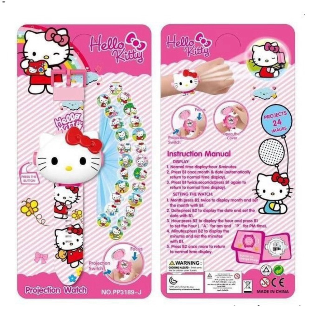 Đồng hồ chiếu 24 hình mèo Kitty mặt đồng hổ 3D