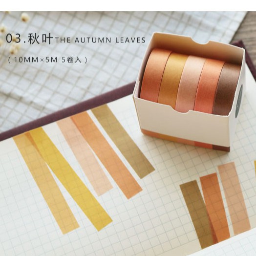 Set 5 cuộn washi tape băng keo trang trí planner, bujo sổ tay phong cách