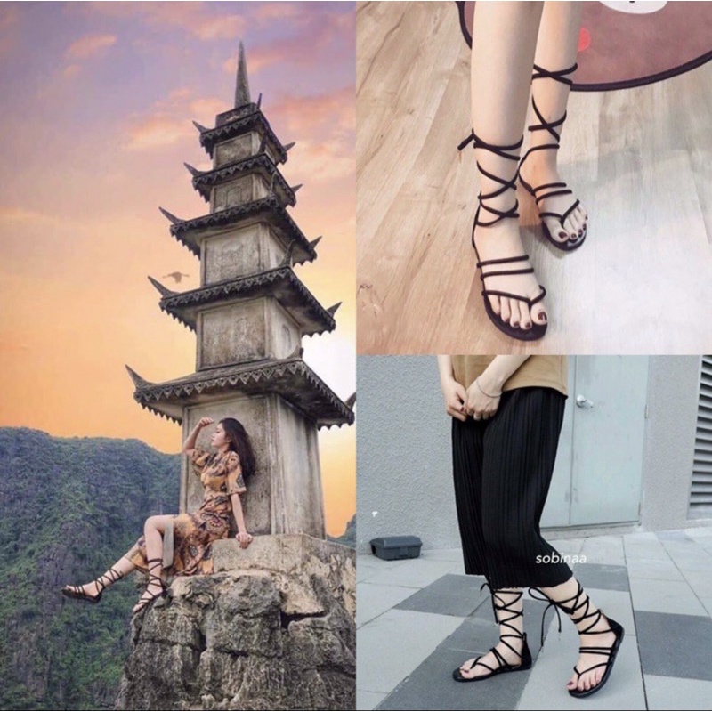 {Hình thật hàng loại 1} Sandan dây chéo chiến binh cổ cao-Giày sandan nữ