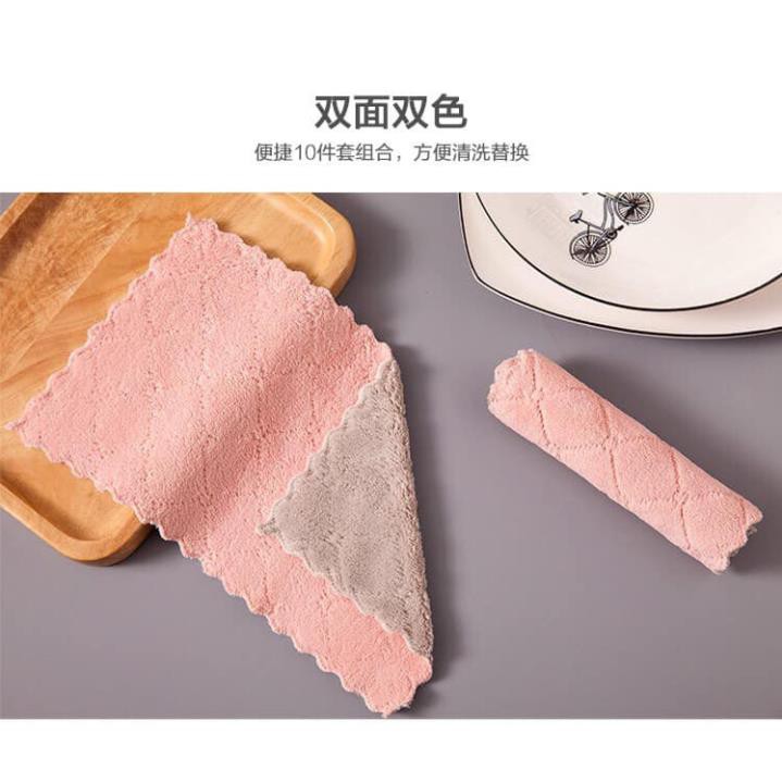 Khăn lau ❤️FREESHIP❤️Set 10 Khăn Lau Nhà Bếp 2 Mặt Đa Năng Siêu Thấm