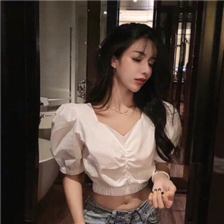 [HÌNH_THẬT_CUỐI]Áo tay phồng nhún rút ngực bo eo