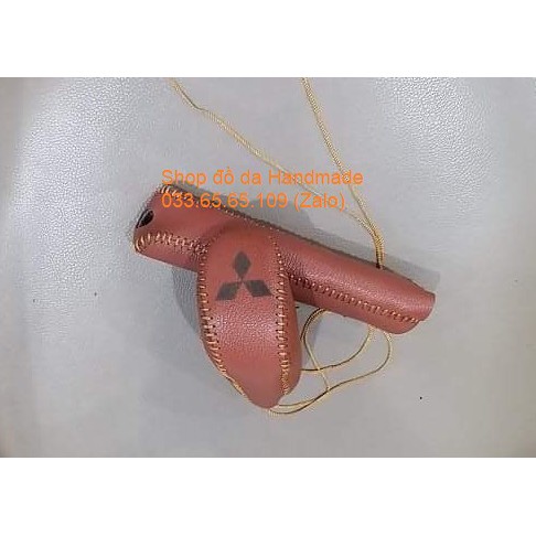 Bọc da cần số phanh tay Mitsubishi Attrage, Mirage, outlander, Triton số tự động da bò, bảo hành 12 tháng