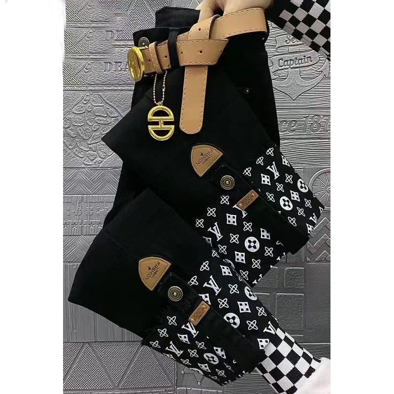 Quần jean ống rộng co giãn lưng cao thêu chân cho phụ nữ vào mùa xuân 2022