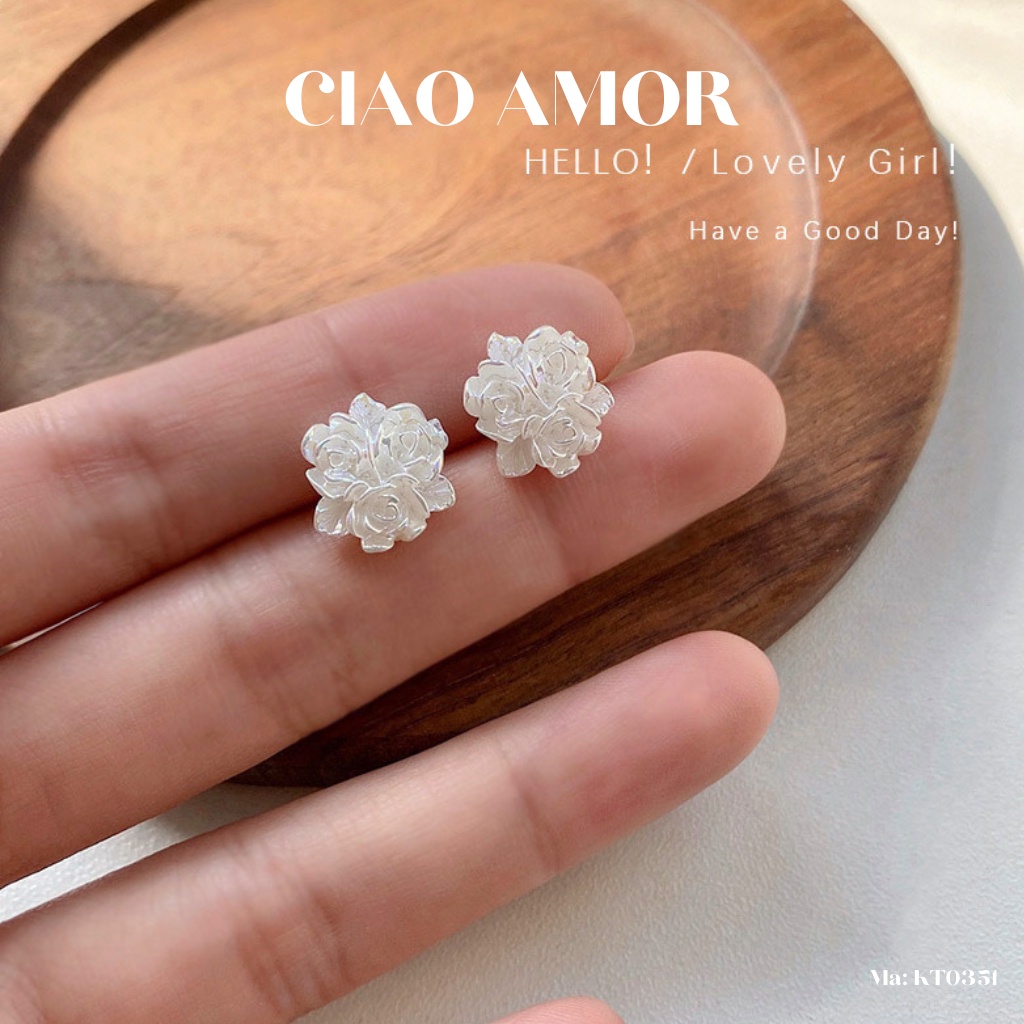 Khuyên tai nữ, Bông tai nữ nụ bạc 925 bông trắng nhỏ dễ thương Trang sức Ciao Amor - KT0351