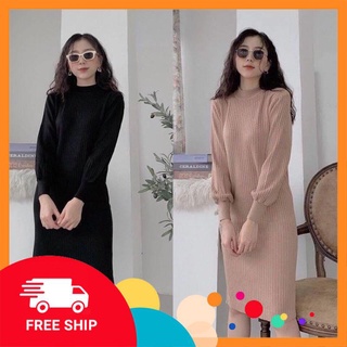 Váy Len - Đầm Len Tay Bồng Dáng Suông