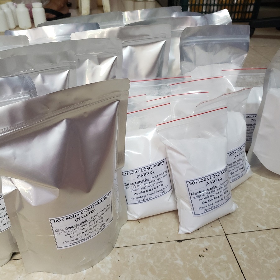 [1kg]Bột Soda Tẩy Rửa Công Nghiệp, Dầu Mỡ Nhà Bếp, Xử Lý Bể Bơi Đóng Gói Túi Zip Bạc