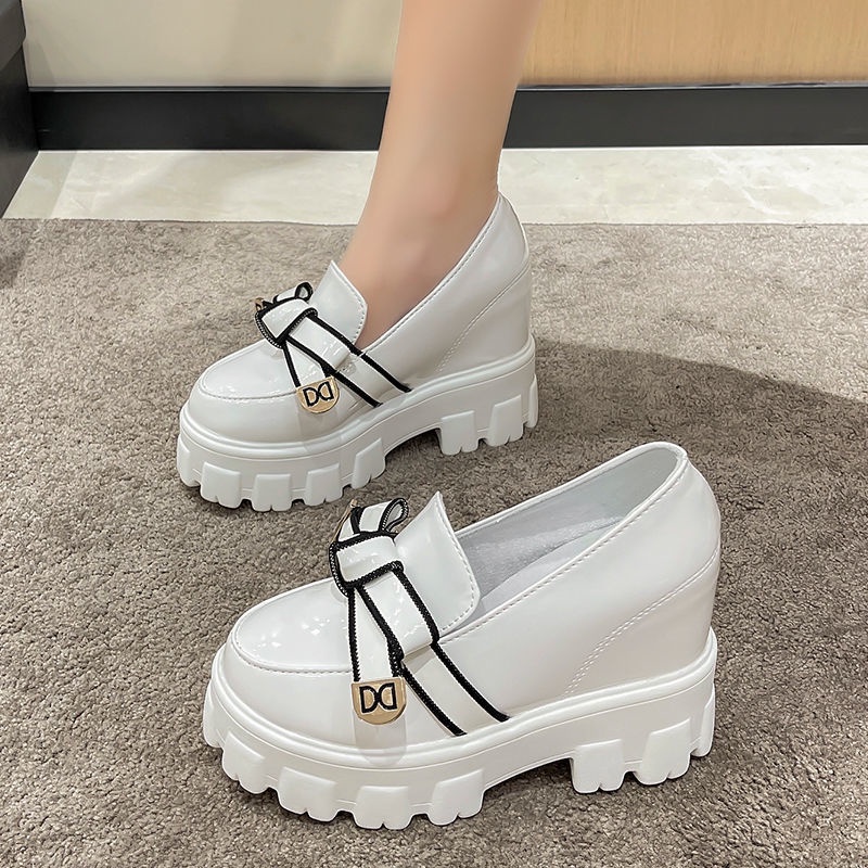 🎀 Giày Lười Da Đế Dày Mũi Tròn Thắt Nơ Phong Cách Anh Quốc 2023 Cho Nữ