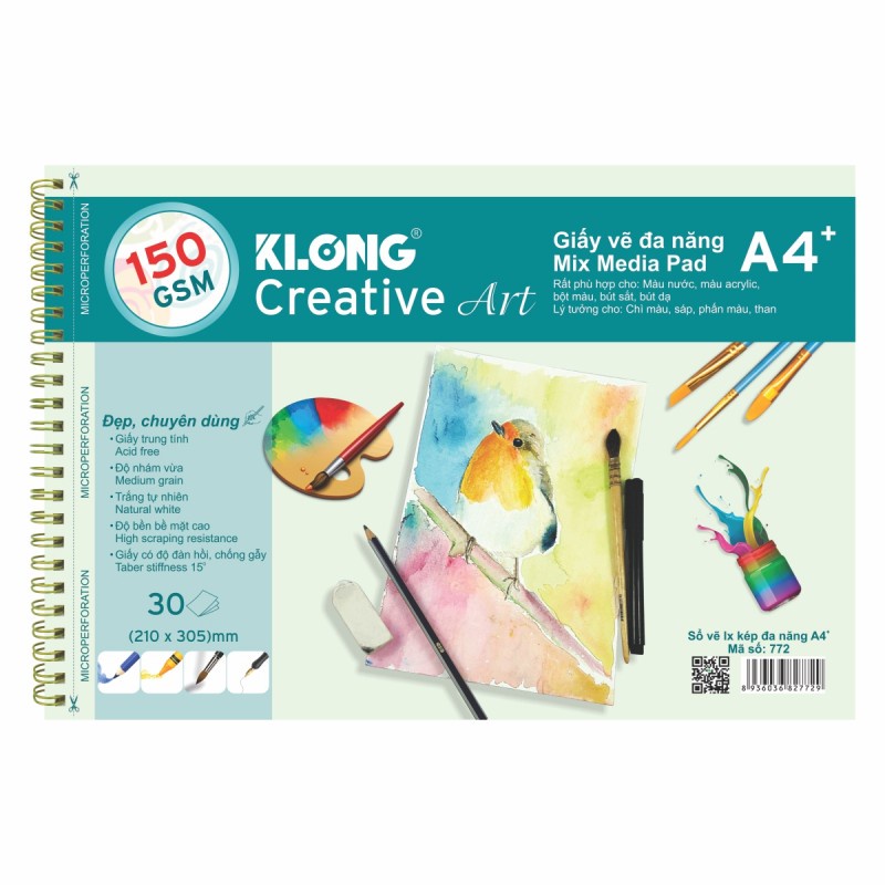 Sổ vẽ lò xo đa năng Creative Art A4 - 150 GSM - 30 tờ/tập Klong 772