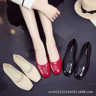 Giày búp bê mũi vuông nhiều màu nữ form chuẩn giày nhựa đi mưa, giày bệt đế bằng V188