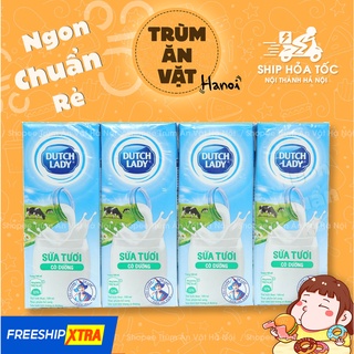 Dây 4 hộp sữa tươi có đường, ít đường, dâu, socola Dutch Lady Cô gái Hà Lan 180ml [Trùm ăn vặt Hà Nội]