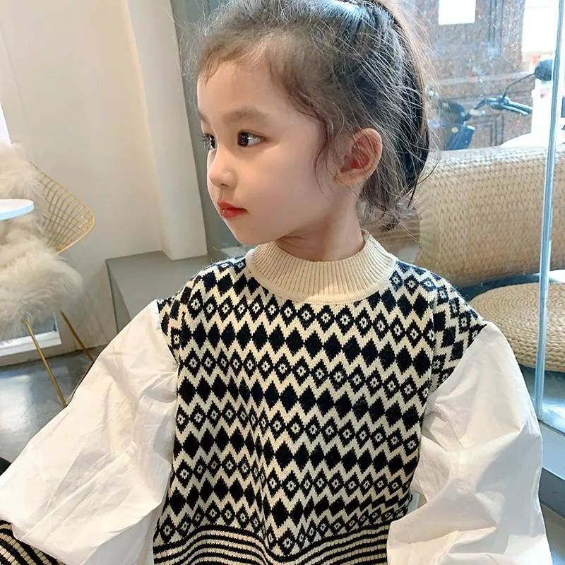 Áo Sweater Giả Hai Lớp Phong Cách Hàn Quốc Thời Trang Mùa Thu Cho Bé Gái