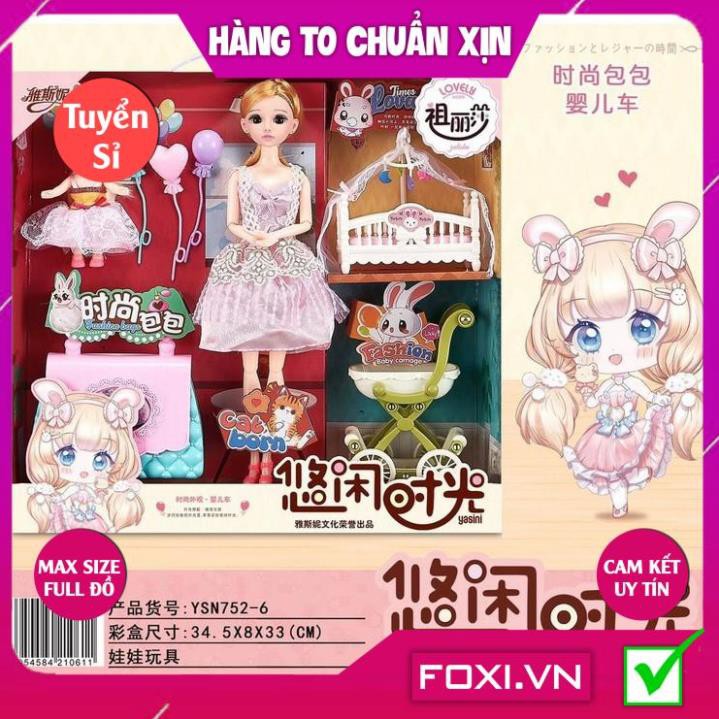 Búp Bê công chúa 3D giao ngẫu nhiên kèm phụ kiện váy dạ hội-thú cưng-xe đẩy-Đồ chơi bé gái