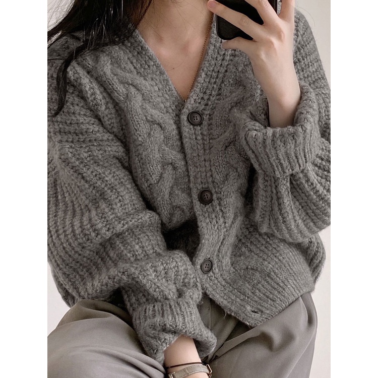 Áo khoác cardigan YEYA dài tay cổ chữ v thời trang nữ