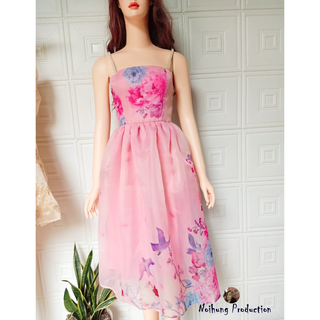 Váy đầm công chúa organza hoa maxi dáng xòe cúp ngực 2 dây bánh bèo đi tiệc sexy hotgirl teen trẻ trung s m