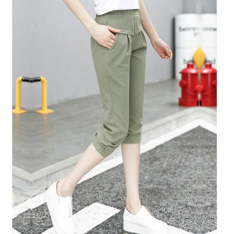 2021 new ice silk cotton and linen cropped trousers women's summer harem pants loose casual thin section thin pants breeches