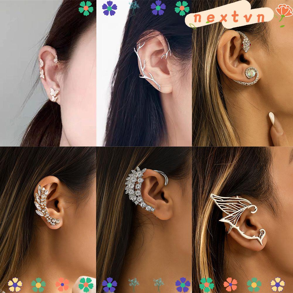 Khuyên Kẹp Vành Tai Không Xỏ Lỗ Họa Tiết Hình Học Đính Đá Zircon