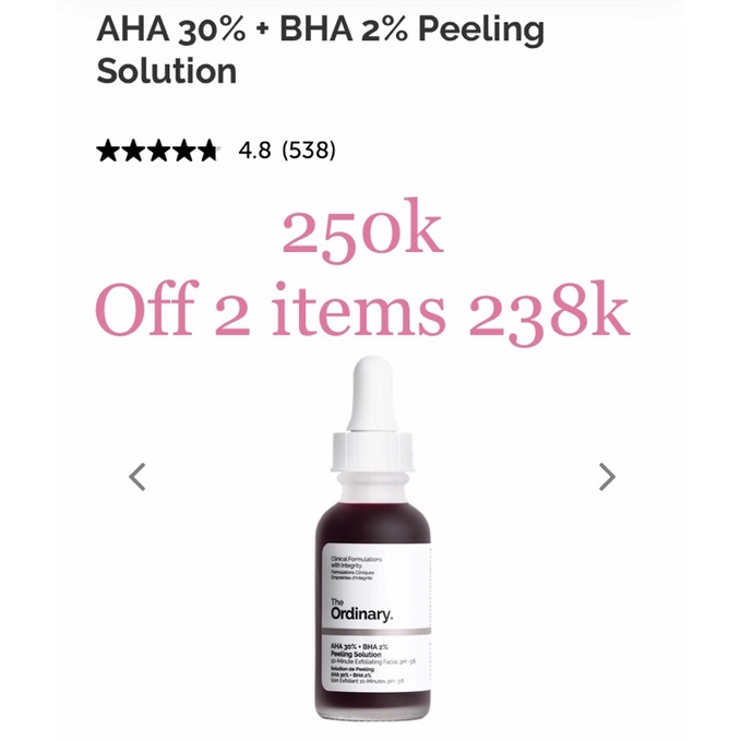 Tẩy tế bào chết hoá học AHA 30% + BHA 2% Peeling Solution (30ml)